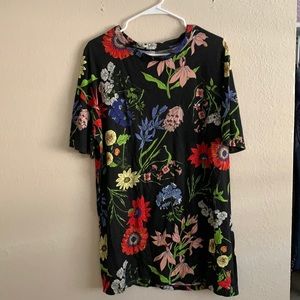 Zara Trafaluc Vibrant Floral T-shirt Tunic Dress